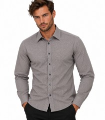             NM h.u slim fit elasztikus ing - Barna aprómintás Mintás ing